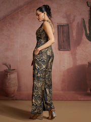 Attractive Black Digital Printed Muslin Silk Party Wear Jumpsuit