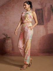 Fantastic Off-White Digital Printed Muslin Silk Party Wear Co-Ord Set 