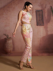 Fantastic Off-White Digital Printed Muslin Silk Party Wear Co-Ord Set 