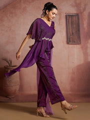 Fabulous Wine Digital Printed Muslin Silk Party Wear Co-Ord Set 