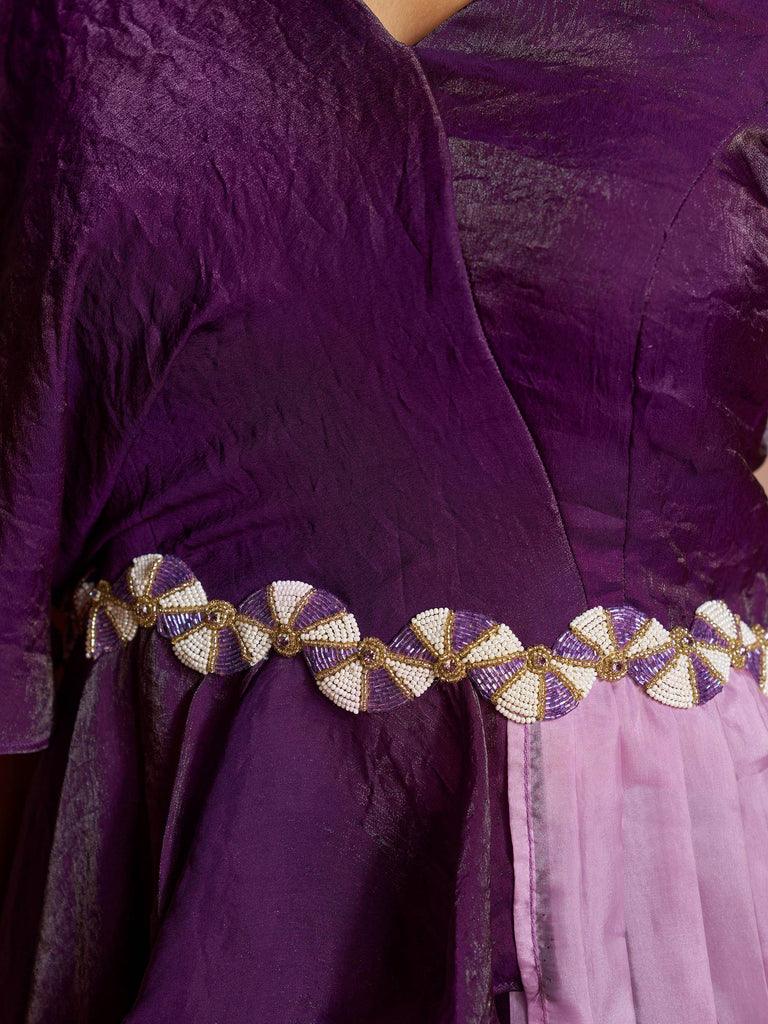 Fabulous Wine Digital Printed Muslin Silk Party Wear Co-Ord Set 