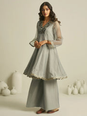 Gorgeous Grey Handwork Tissue Festive Wear Palazzo With Peplum Top