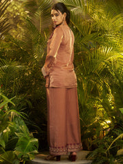 Stylish Brown Patch Work Organza Festive Wear Co-Ord Set