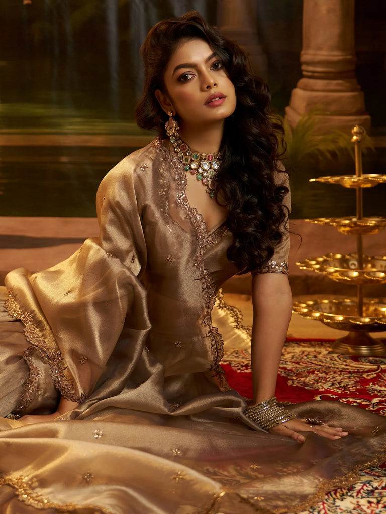 Charming Brown Sequins Organza Wedding Wear Lehenga Choli