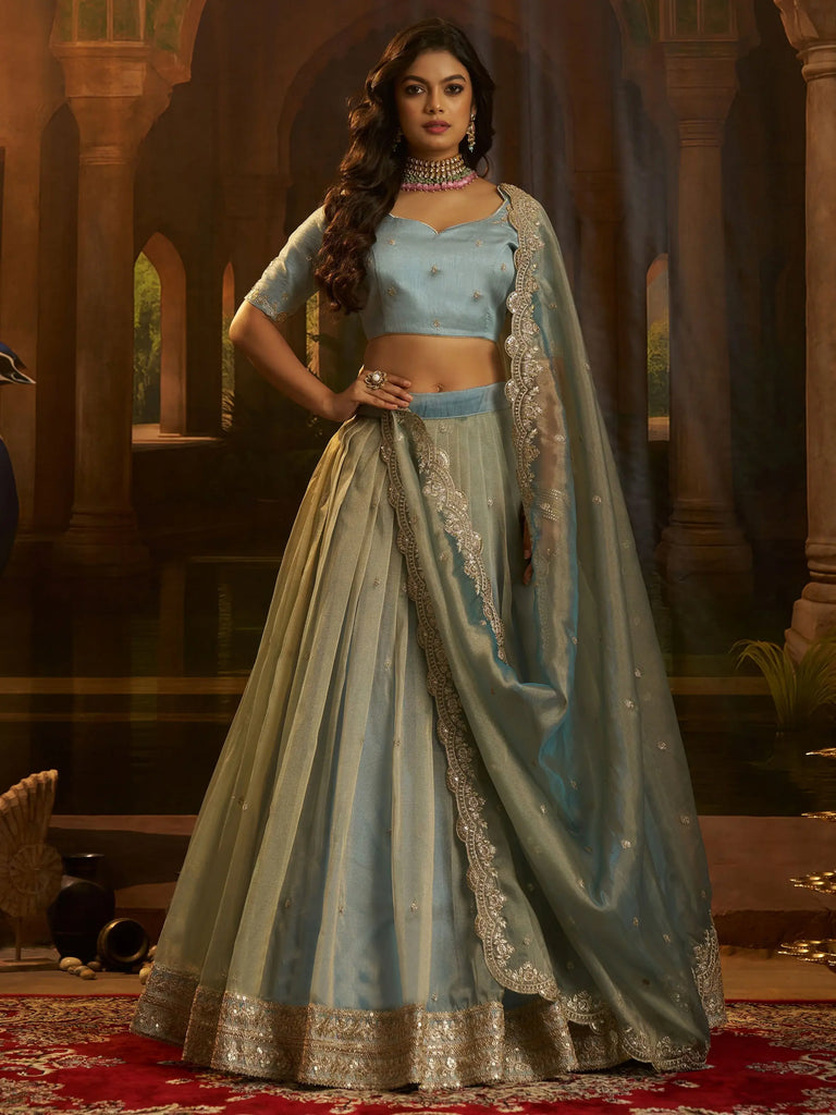 Dazzling Blue Dori Embroidered Organza Wedding Wear Lehenga Choli