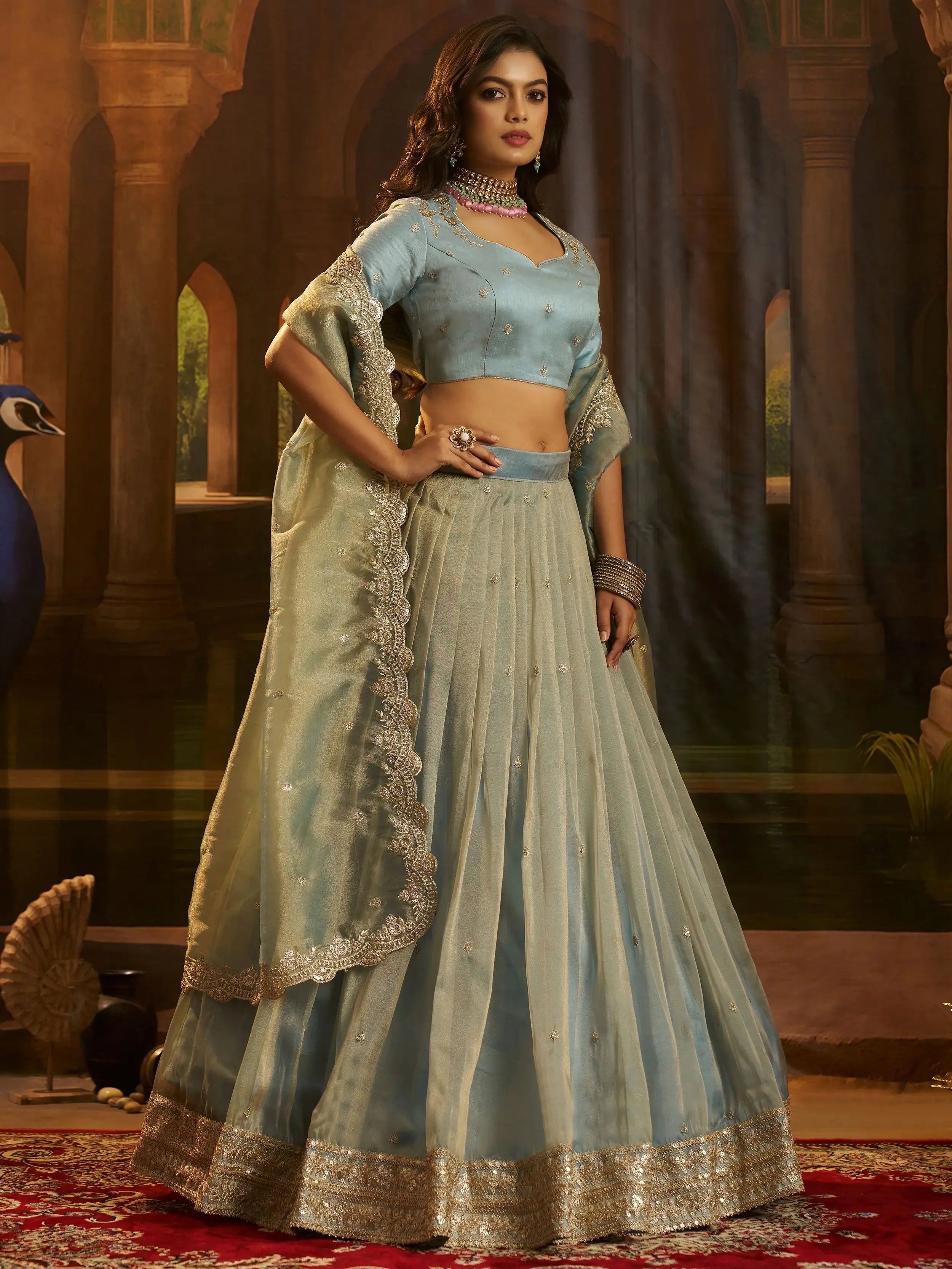 Dazzling Blue Dori Embroidered Organza Wedding Wear Lehenga Choli