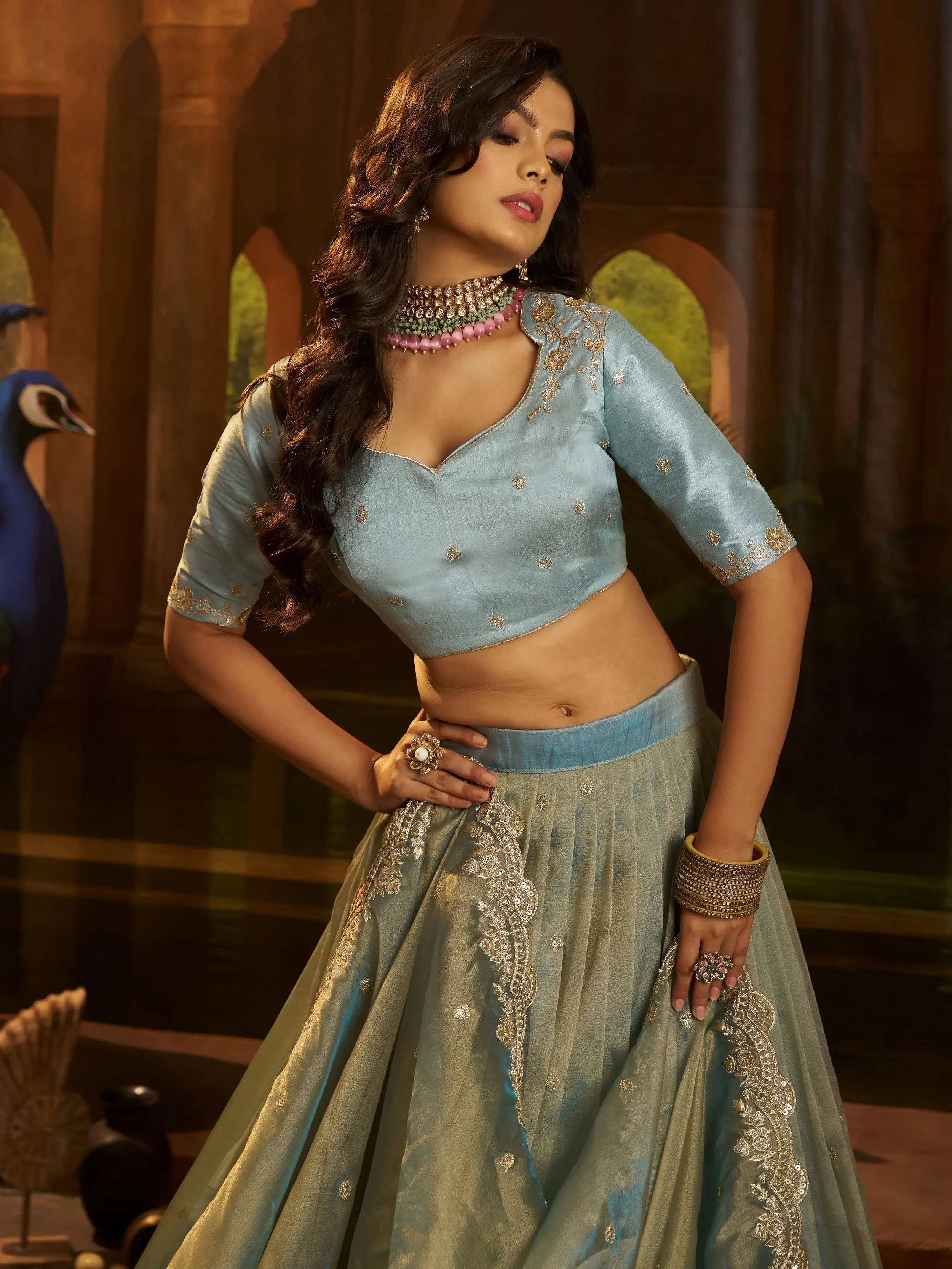 Dazzling Blue Dori Embroidered Organza Wedding Wear Lehenga Choli