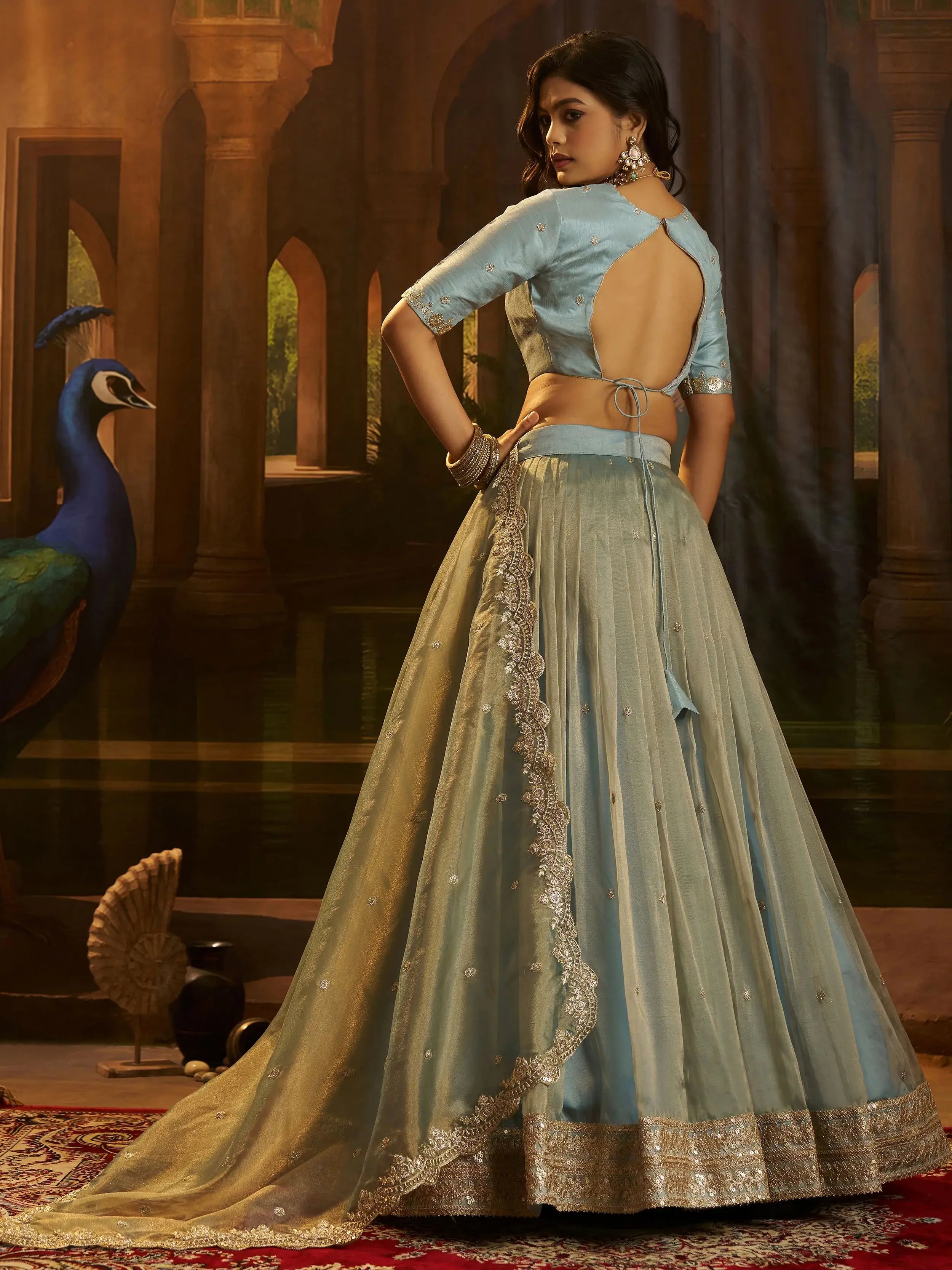 Dazzling Blue Dori Embroidered Organza Wedding Wear Lehenga Choli