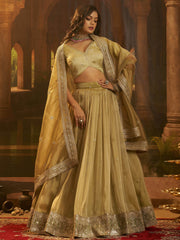 Stunning Golden Embroidered Organza Party Wear Lehenga Choli