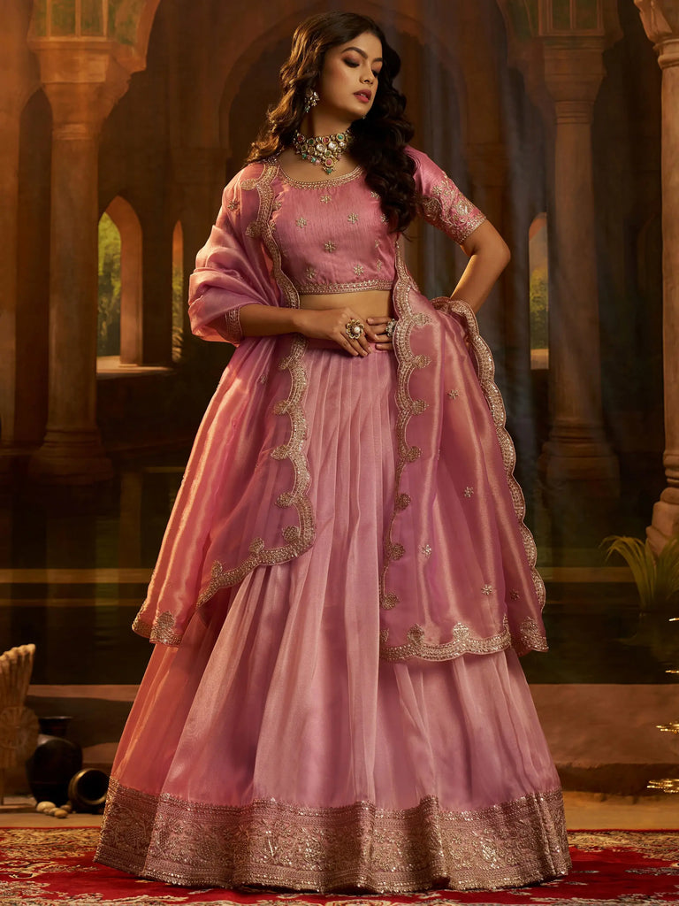 Impressive Pink Dori Embroidered Organza Wedding Wear Lehenga Choli