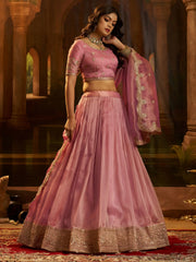 Impressive Pink Dori Embroidered Organza Wedding Wear Lehenga Choli