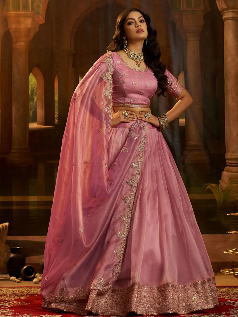 Impressive Pink Dori Embroidered Organza Wedding Wear Lehenga Choli