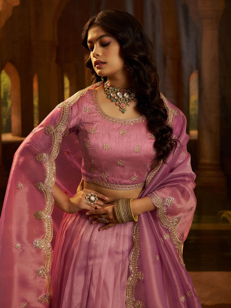 Impressive Pink Dori Embroidered Organza Wedding Wear Lehenga Choli