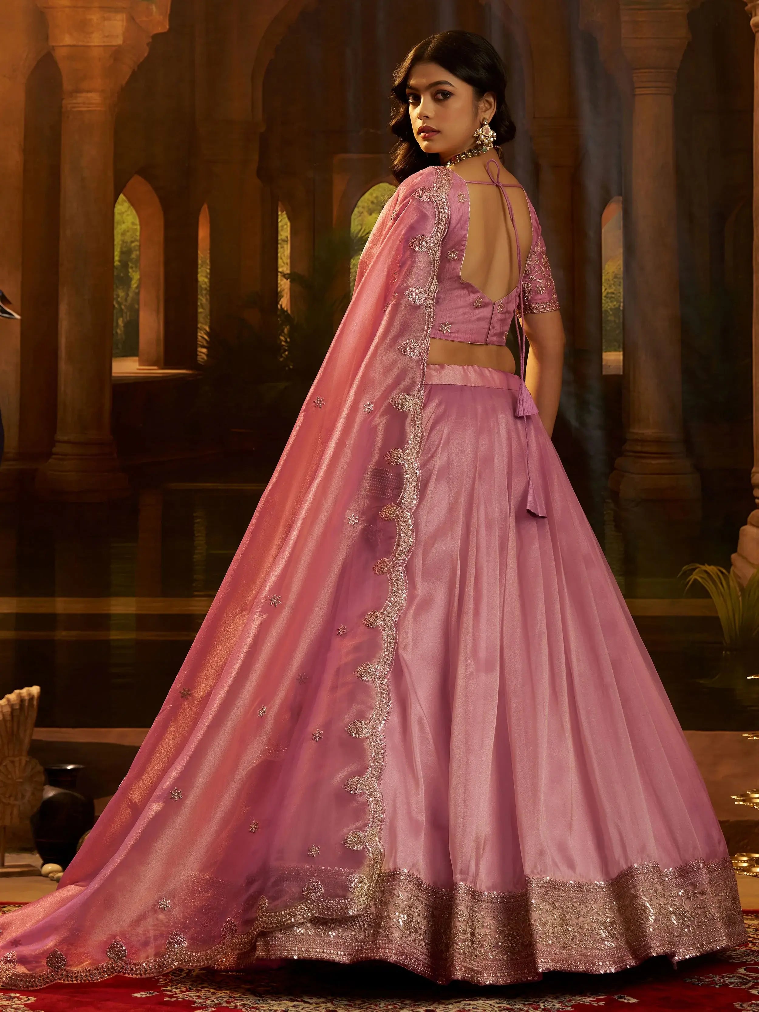 Impressive Pink Dori Embroidered Organza Wedding Wear Lehenga Choli