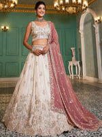 Splendid Cream Dori Embroidered Tissue Wedding Wear Lehenga Choli