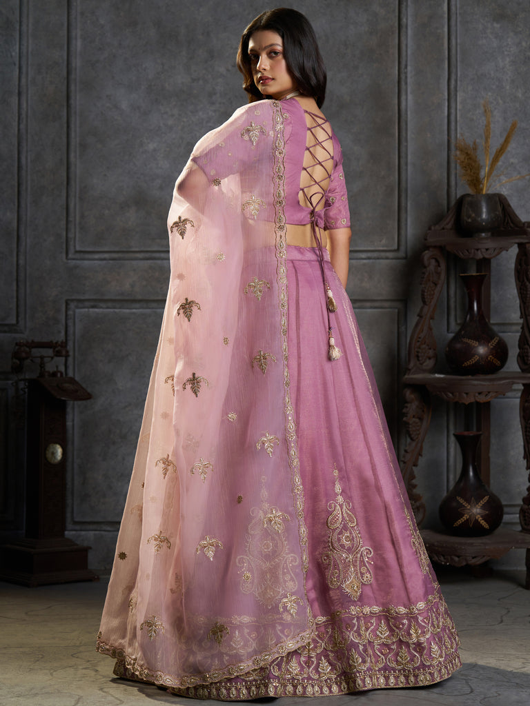 Fashionable Mauve Zari Work Organza Engagement Wear Lehenga Choli