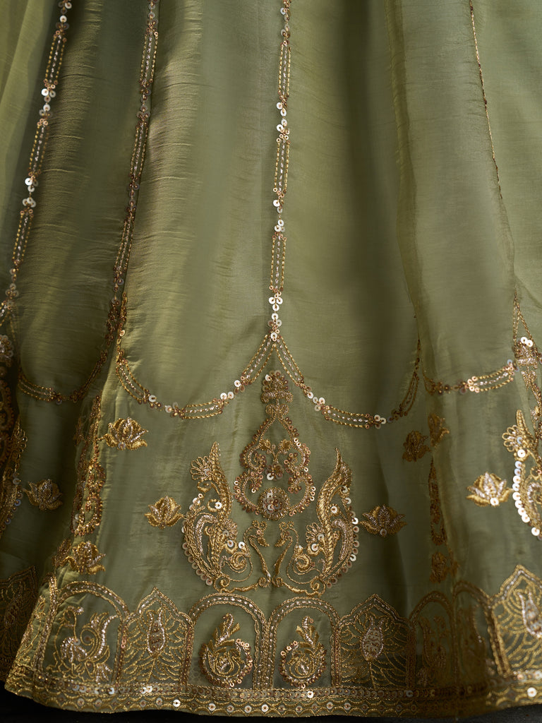 Notable Pista Green Sequins Organza Mehendi Wear Lehenga Choli