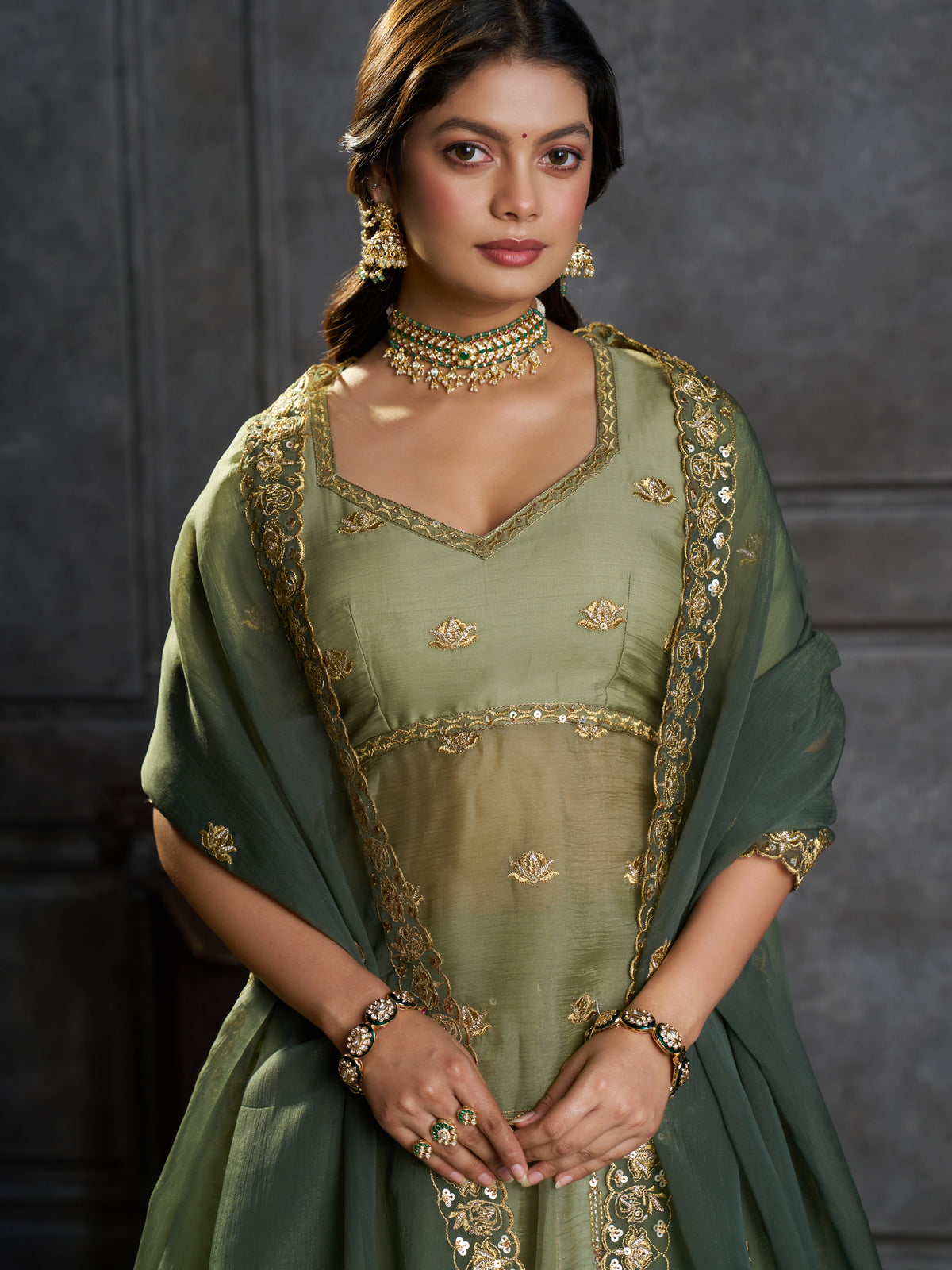Notable Pista Green Sequins Organza Mehendi Wear Lehenga Choli