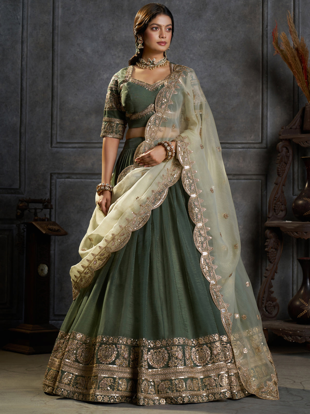 Gorgeous Green Zari Embroidery Traditional Lehenga Choli With Dupatta