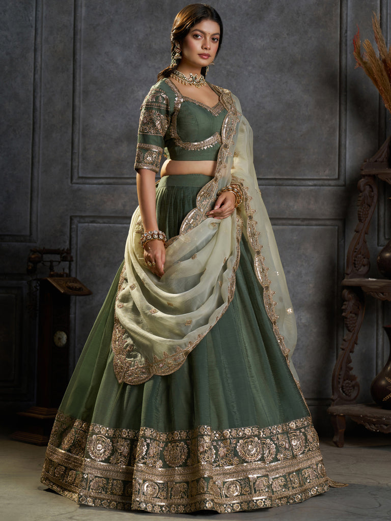 Gorgeous Green Zari Embroidery Traditional Lehenga Choli With Dupatta