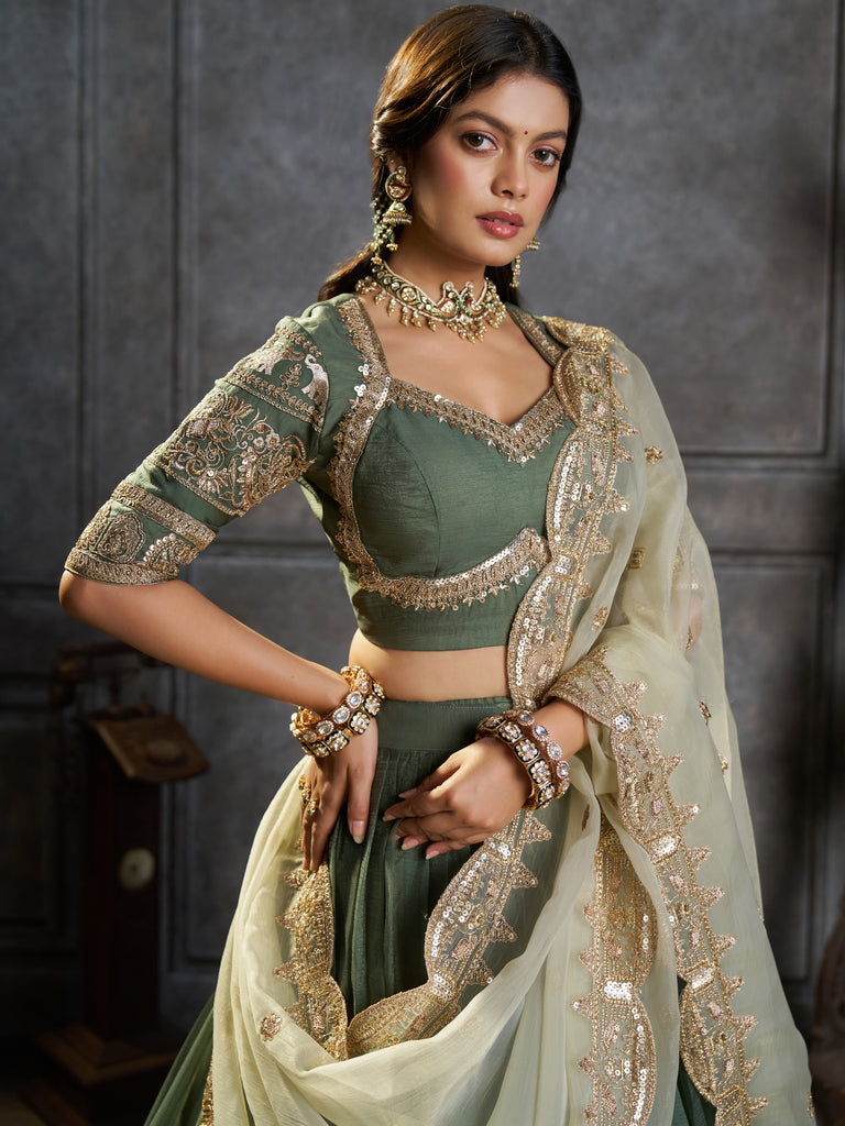 Gorgeous Green Zari Embroidery Traditional Lehenga Choli With Dupatta