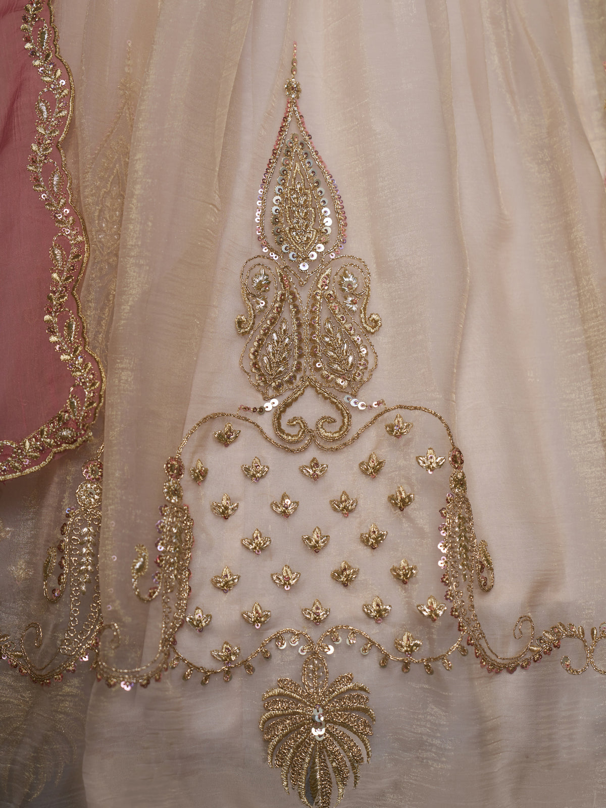 Aesthetic Cream Sequins Organza Designer Lehenga With Blouse