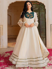 Pretty Off-White Gota Work Georgette Festival Wear Gown With Dupatta