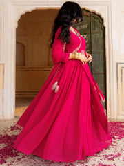 Gorgeous Pink Embroidered Georgette Function Wear Gown With Dupatta
