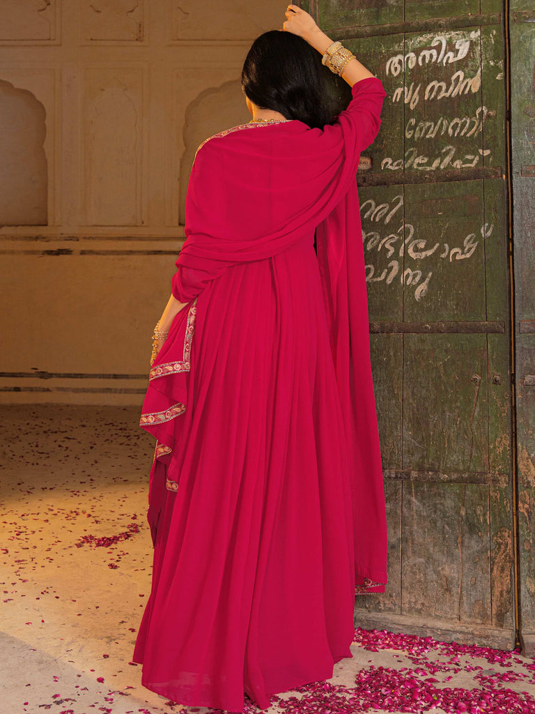 Gorgeous Pink Embroidered Georgette Function Wear Gown With Dupatta
