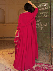 Gorgeous Pink Embroidered Georgette Function Wear Gown With Dupatta