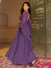 Wonderful Purple Embroidered Georgette Festival Wear Gown With Dupatta