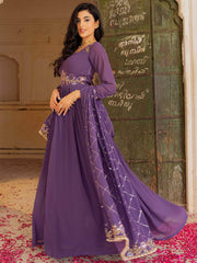Wonderful Purple Embroidered Georgette Festival Wear Gown With Dupatta