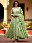 Amazing Green Sequin Embroidered Silk Festive Wear Gown With Dupatta