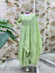 Amazing Green Sequin Embroidered Silk Festive Wear Gown With Dupatta