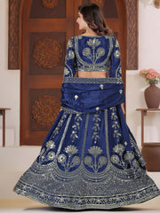 Precious Blue Sequins Chinon Engagement Wear Lehenga Choli With Dupatta