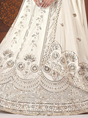 Charming White Thread Embroidered Chinon Wedding Lehenga Choli With Dupatta