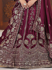 Lovely Wine Sequins Chinon Bridesmaid Lehenga Choli With Dupatta