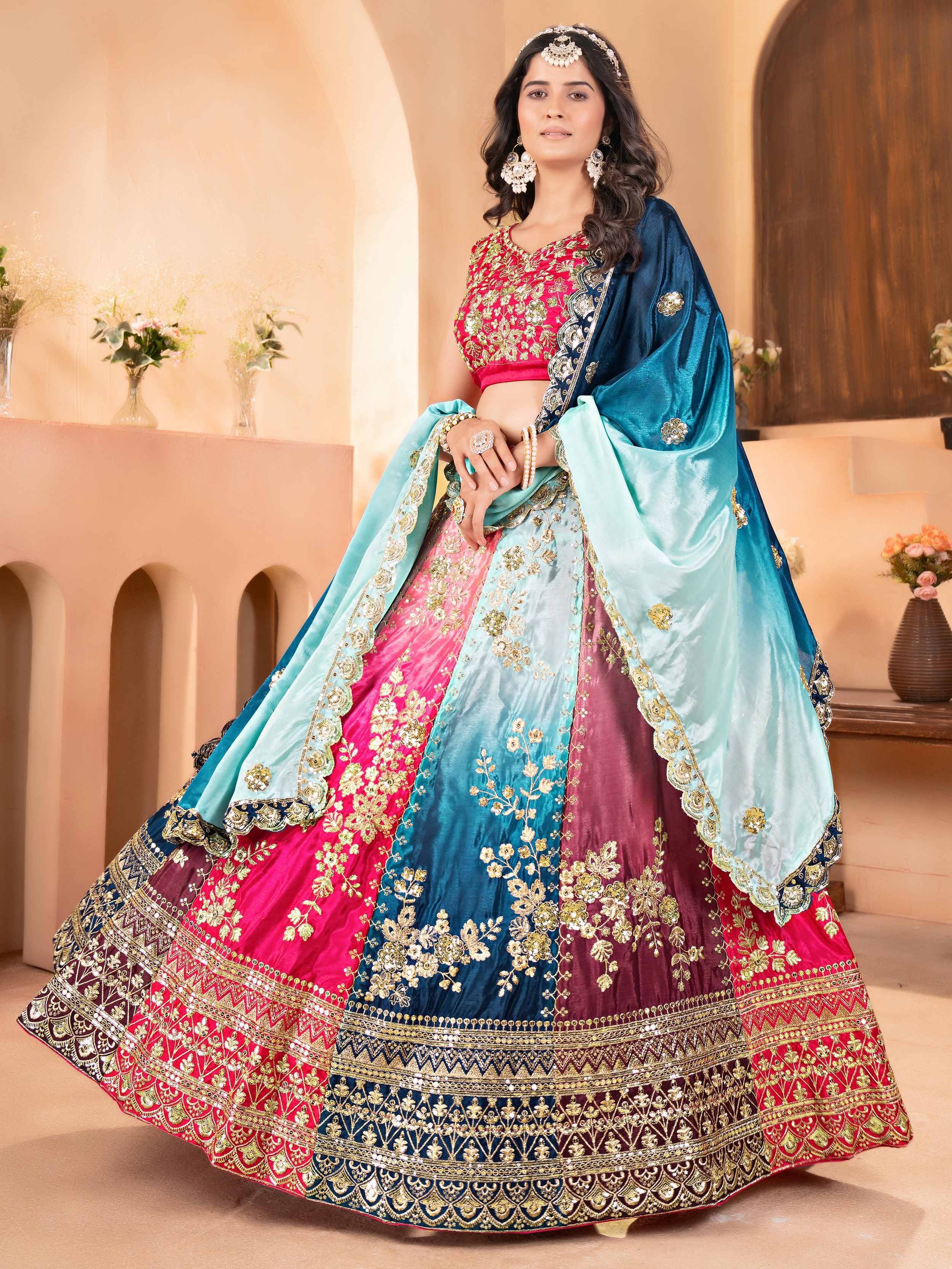 Pretty Multi-Color Chinon Sequins Embroidered Lehenga Choli