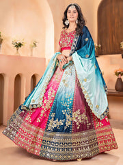 Pretty Multi-Color Chinon Sequins Embroidered Lehenga Choli
