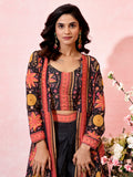 Stunning Black Crepe Designer Crop Top Palazzo With Shrug