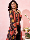 Stunning Black Crepe Designer Crop Top Palazzo With Shrug