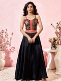 Stunning Black Crepe Designer Crop Top Palazzo With Shrug
