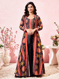 Stunning Black Crepe Designer Crop Top Palazzo With Shrug