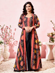 Stunning Black Crepe Designer Crop Top Palazzo With Shrug