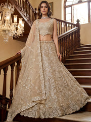 Graceful Cream Beads Work Net Party Wear Lehenga Choli