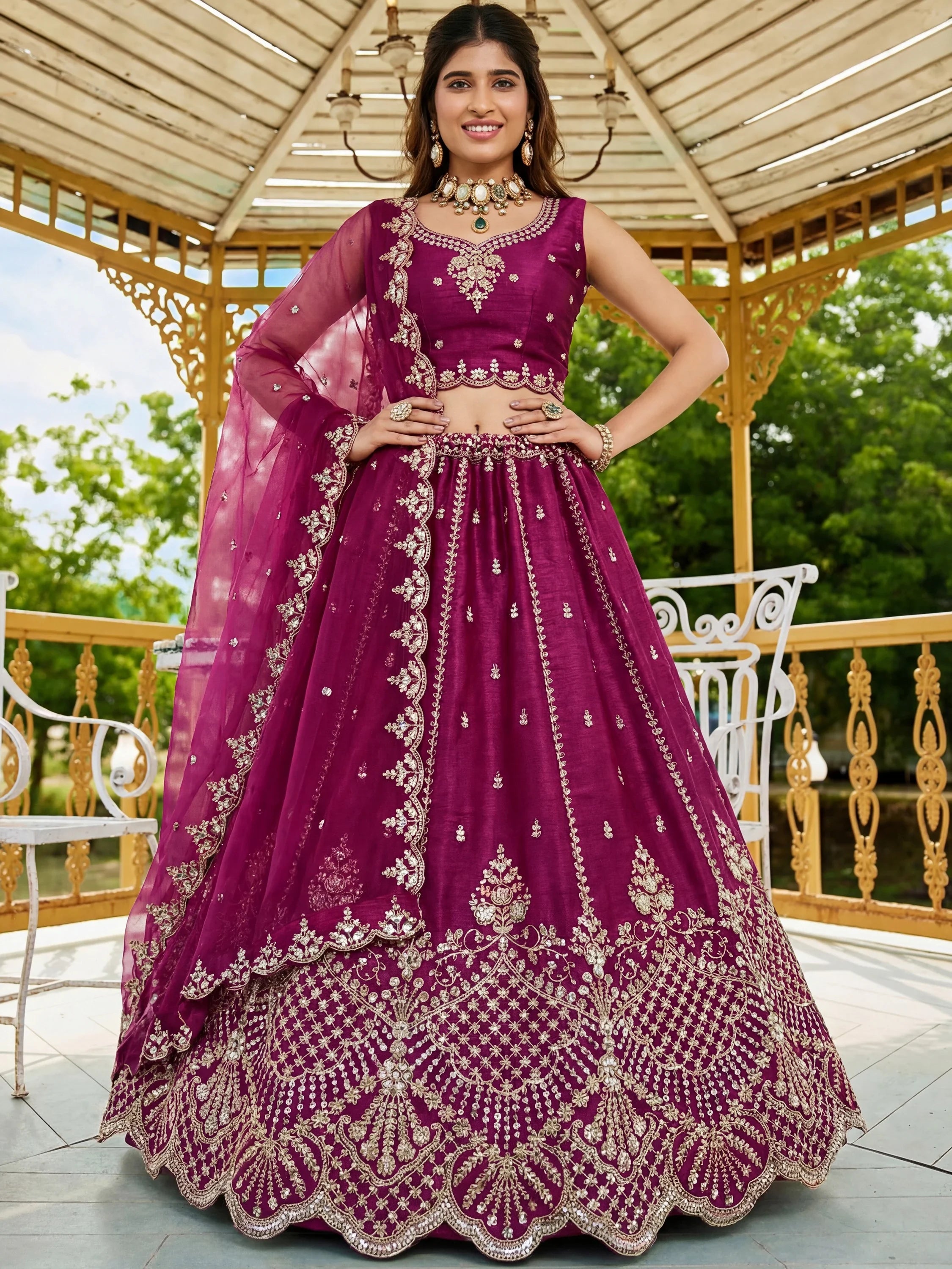 Attractive Wine Dori Work Satin Sangeet Wear Lehenga Choli