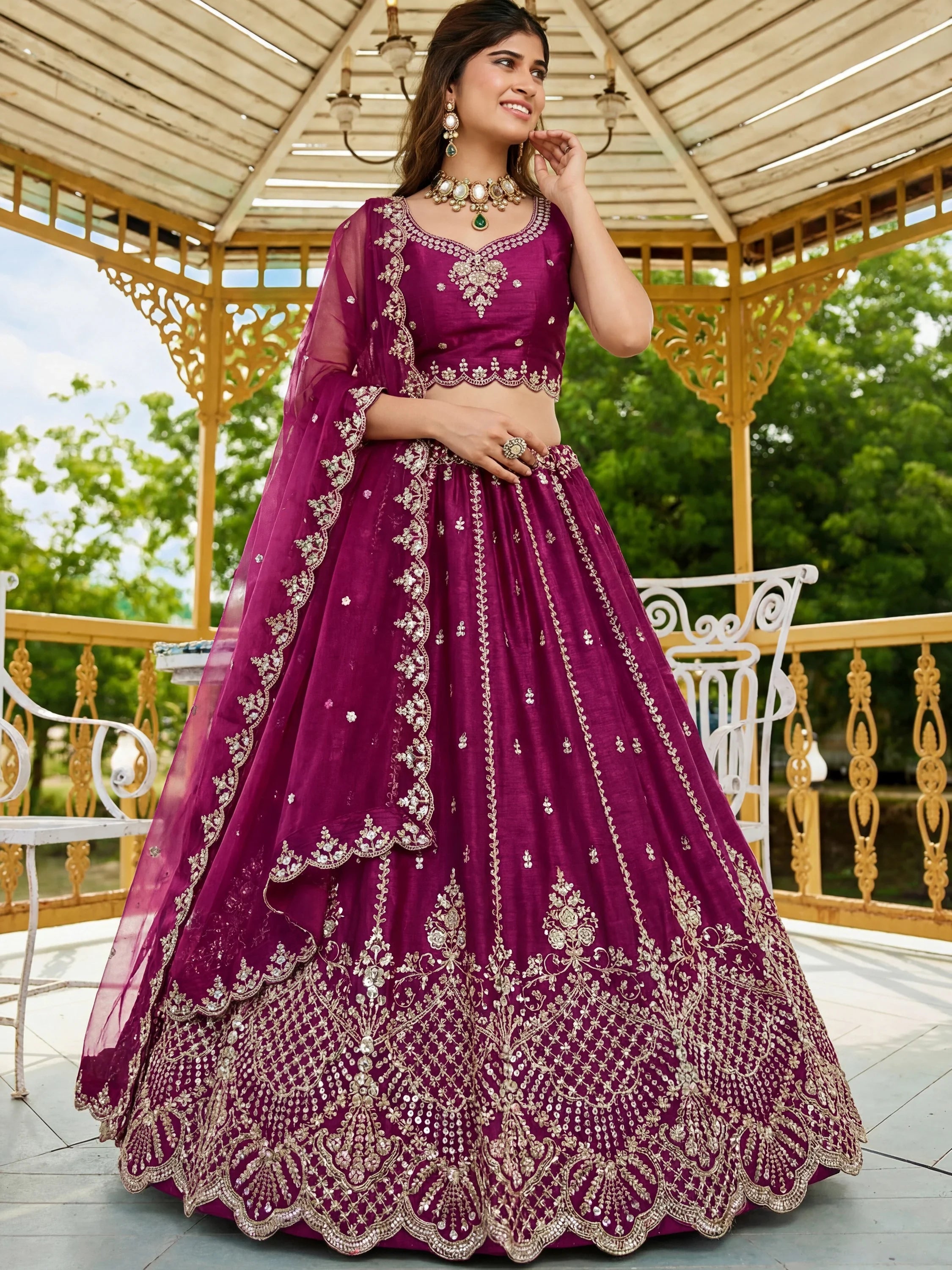 Attractive Wine Dori Work Satin Sangeet Wear Lehenga Choli