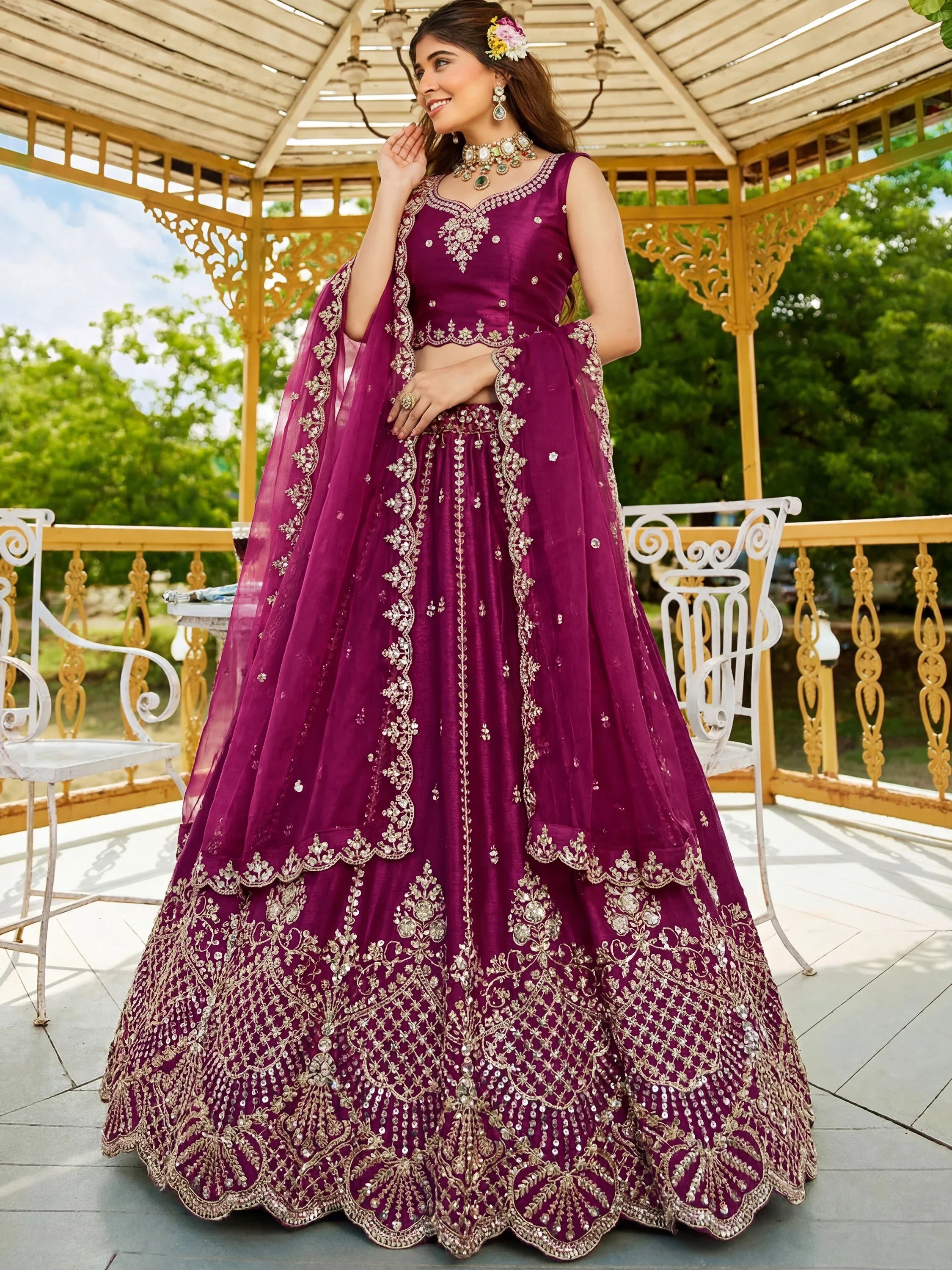 Attractive Wine Dori Work Satin Sangeet Wear Lehenga Choli