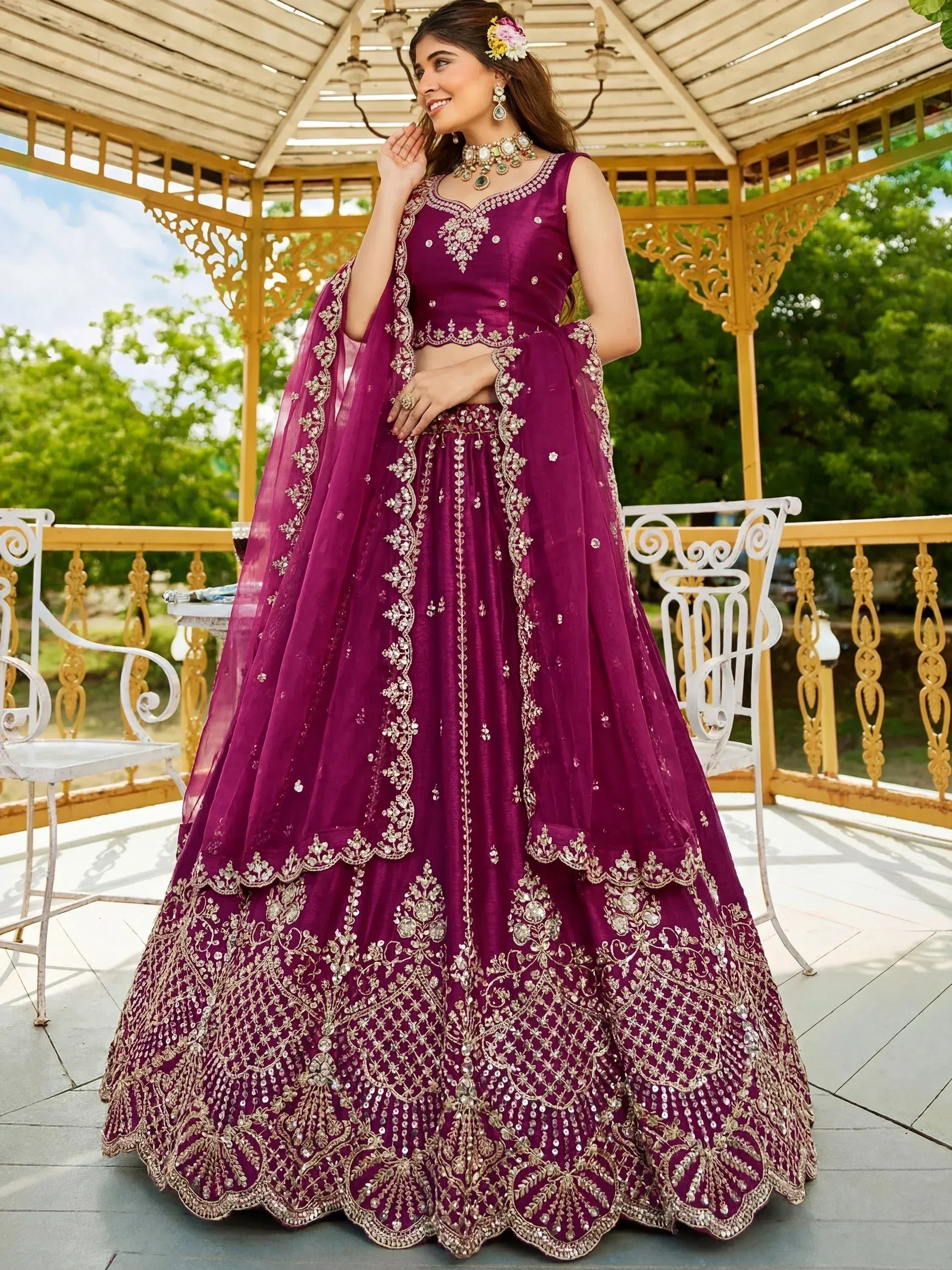 Attractive Wine Dori Work Satin Sangeet Wear Lehenga Choli