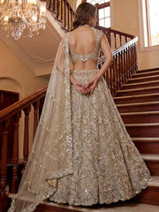 Graceful Cream Beads Work Net Party Wear Lehenga Choli